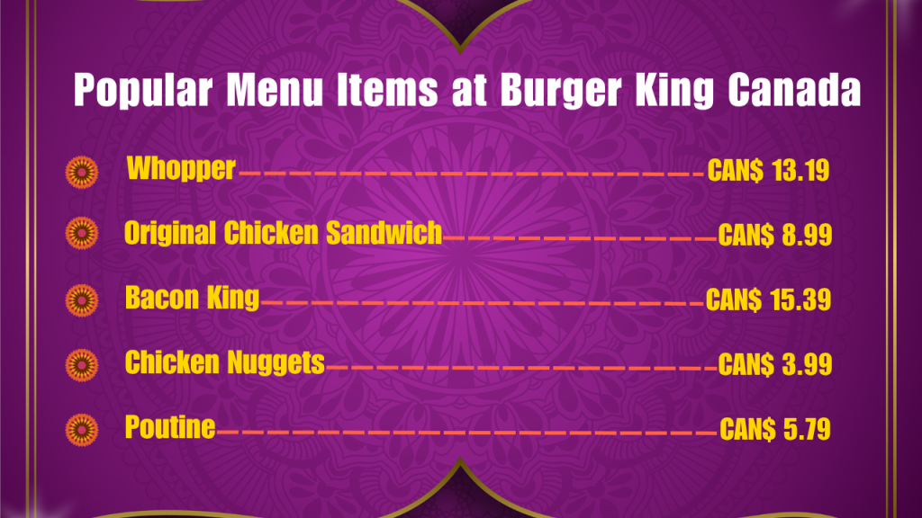 Popular Menu Items at Burger King Canada