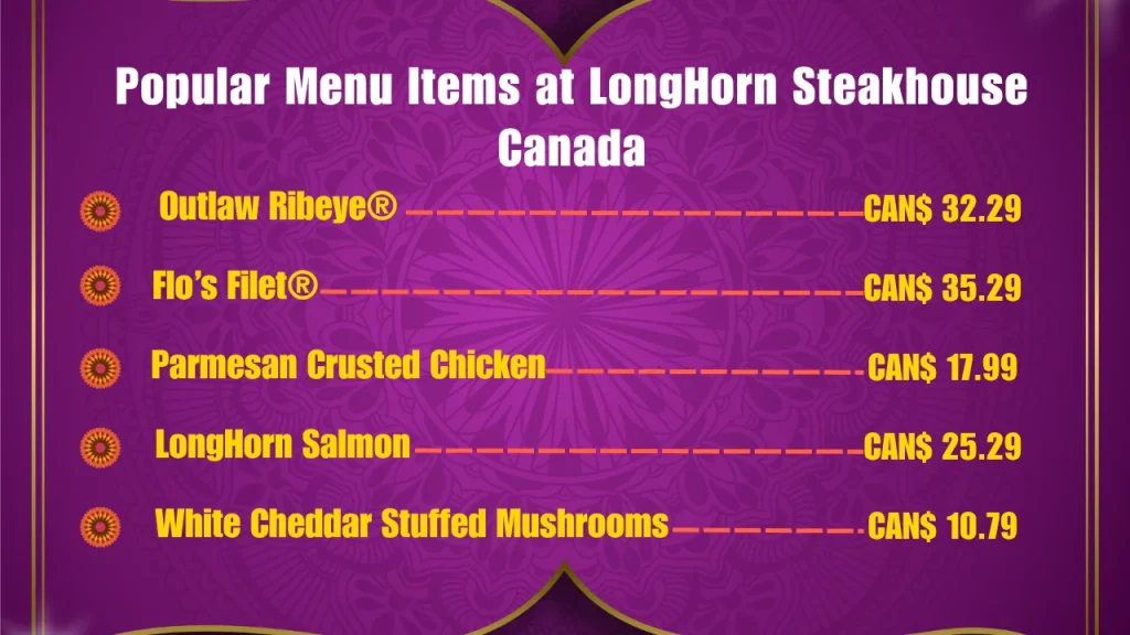 Popular Menu Items at LongHorn Steakhouse Canada