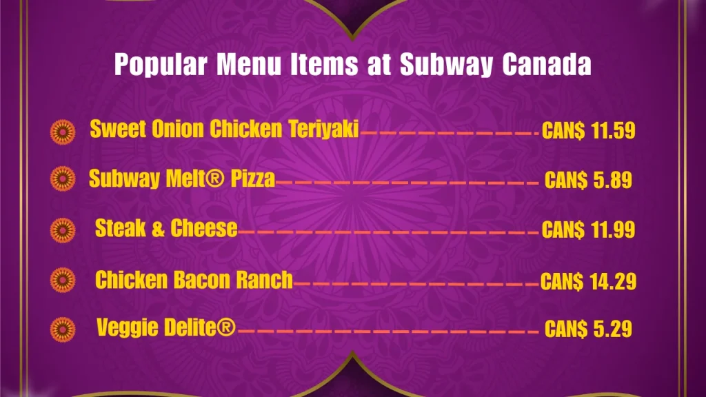 Popular Menu Items at Subway Restaurants Canada