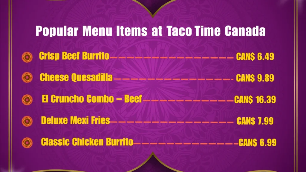 Popular Menu Items at Taco Time Canada