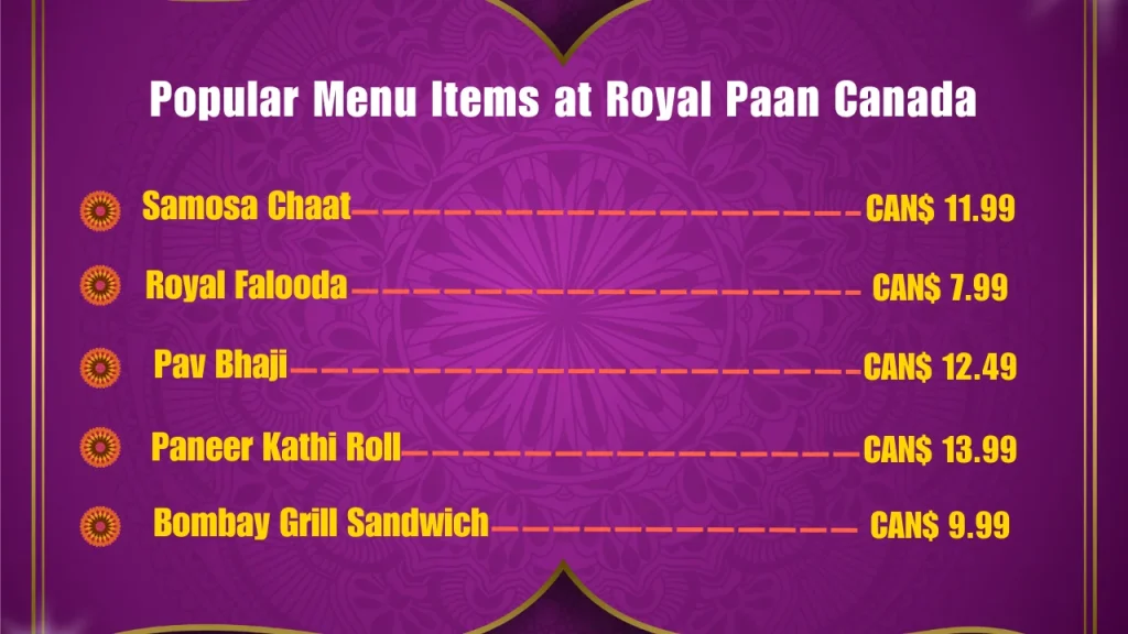 Popular Menu Items at Royal Paan Canada