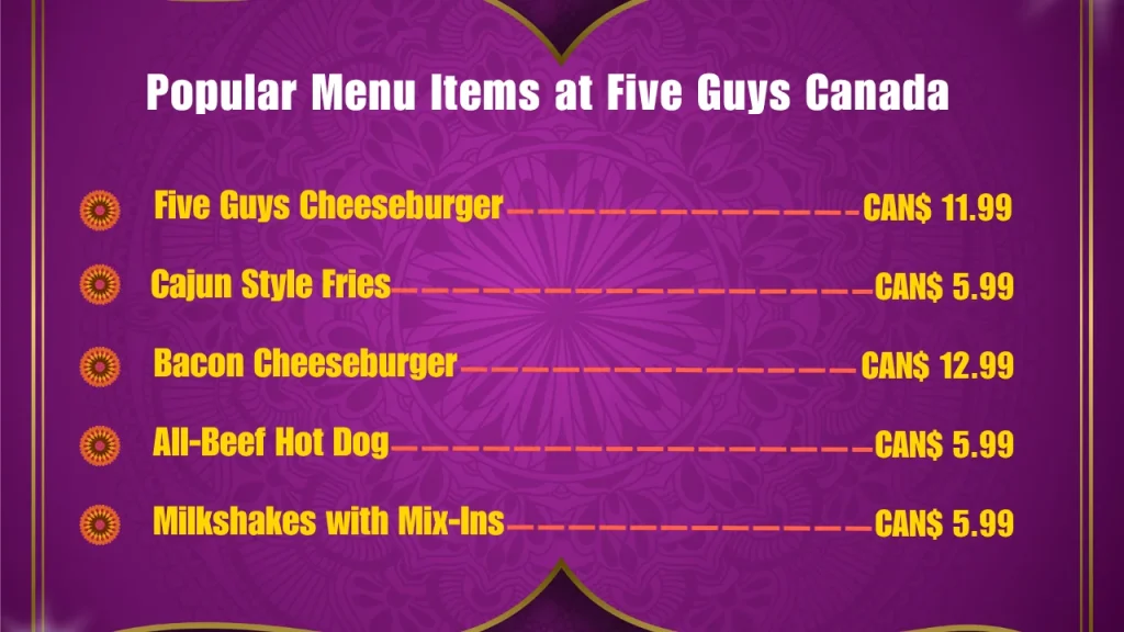 Five Guys Menu Prices in Canada 2 Most Popular Five Guys Menu Items in Canada
