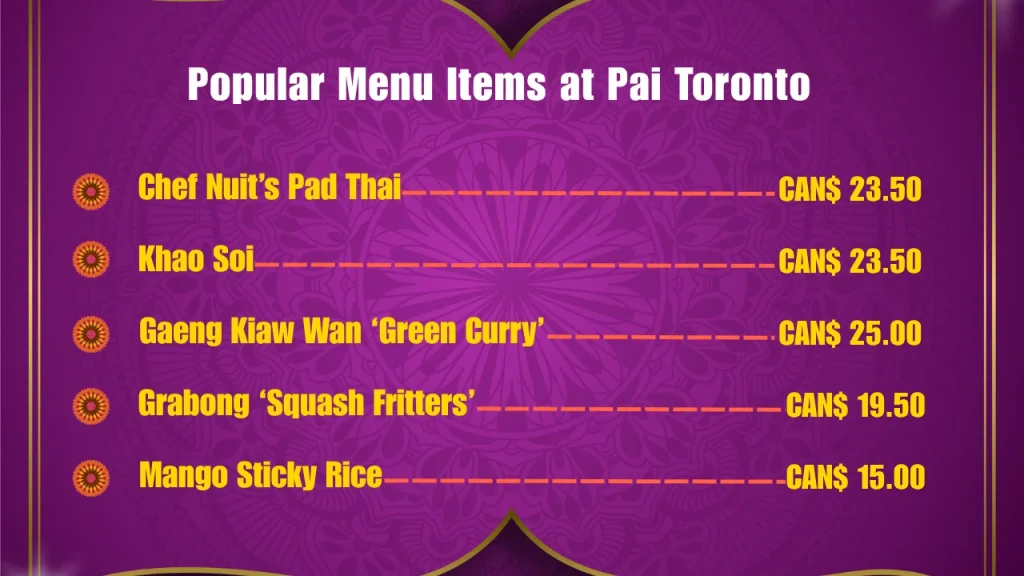 Most Popular Menu Items at Pai in Canada