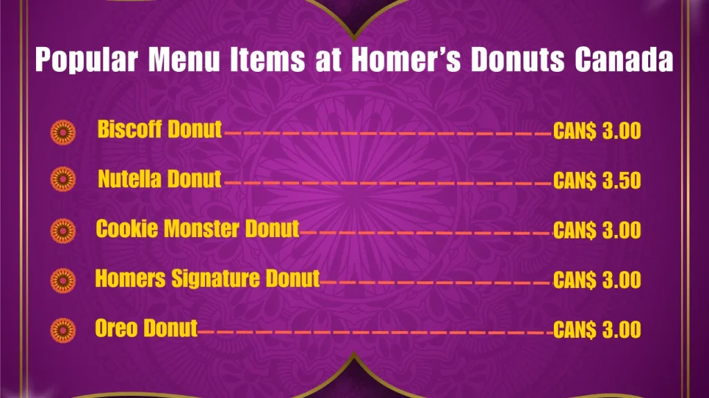 Most Popular Menu Items at Homer's Donuts Canada