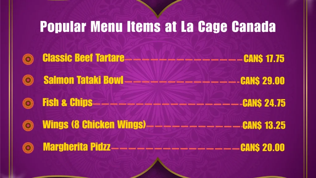 Most Popular Menu Items at La Cage in Canada